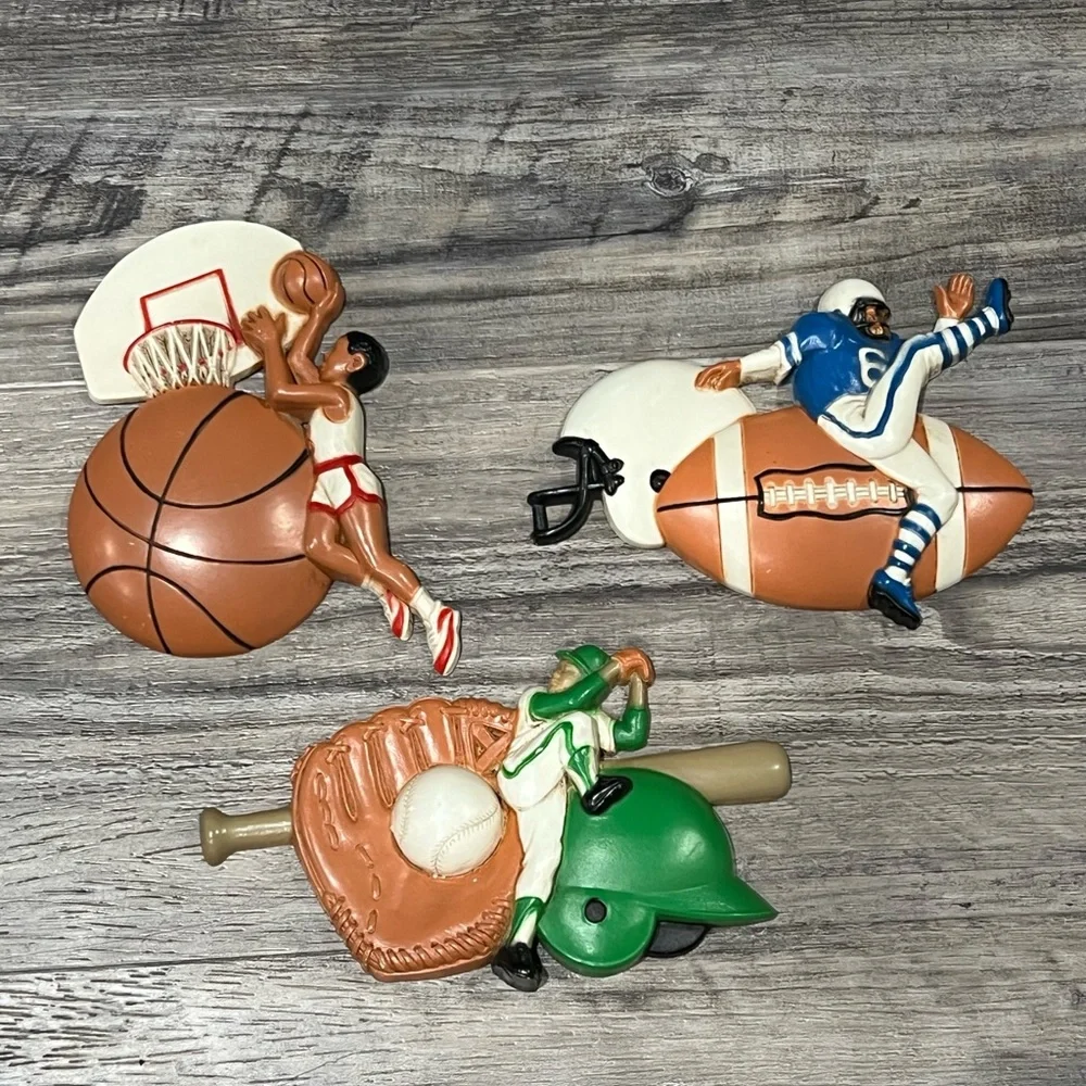 Lot of 3 Burwood‎ USA sports Wall Plaques Baseball, Basketball, Football Vintage